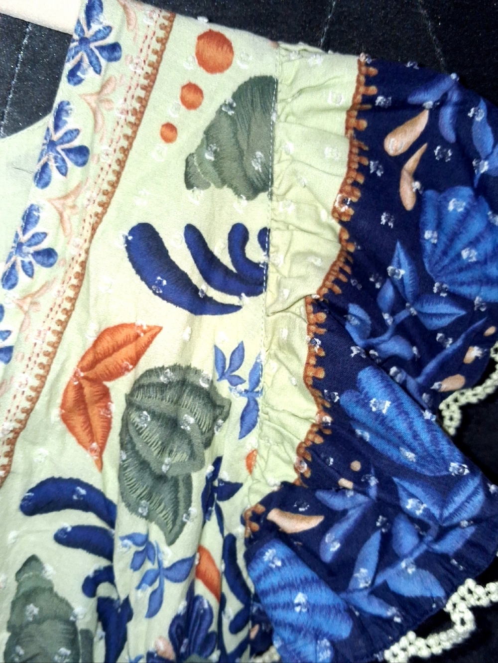 Farm Rio Ocean Tapestry cotton maxi dress XS Floral Bohemian Embroidered Ruffles - Picture 13 of 17
